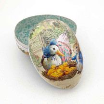 4-1/2" Peter Rabbit with Jemima Puddle-Duck Papier Mache Easter Egg Container ~ Germany